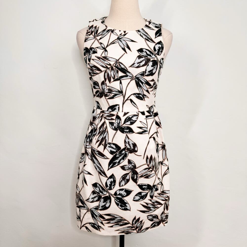 NWT J. Crew Leaf Print Sheath Dress White Blue Botanical Preppy Work Size 0